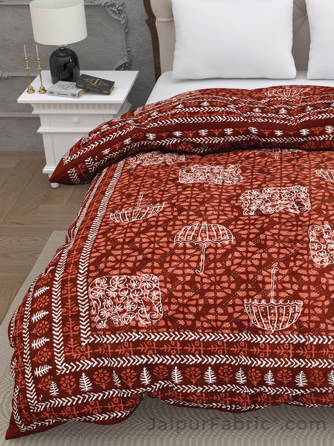 Jaipuri Rajai Daabu Shahi Savari 300GSM Fine Cotton Red Double Bed Quilt