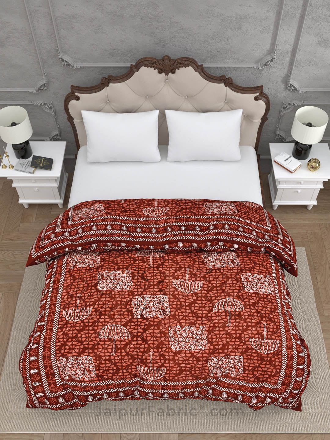 Jaipuri Rajai Daabu Shahi Savari 300GSM Fine Cotton Red Double Bed Quilt