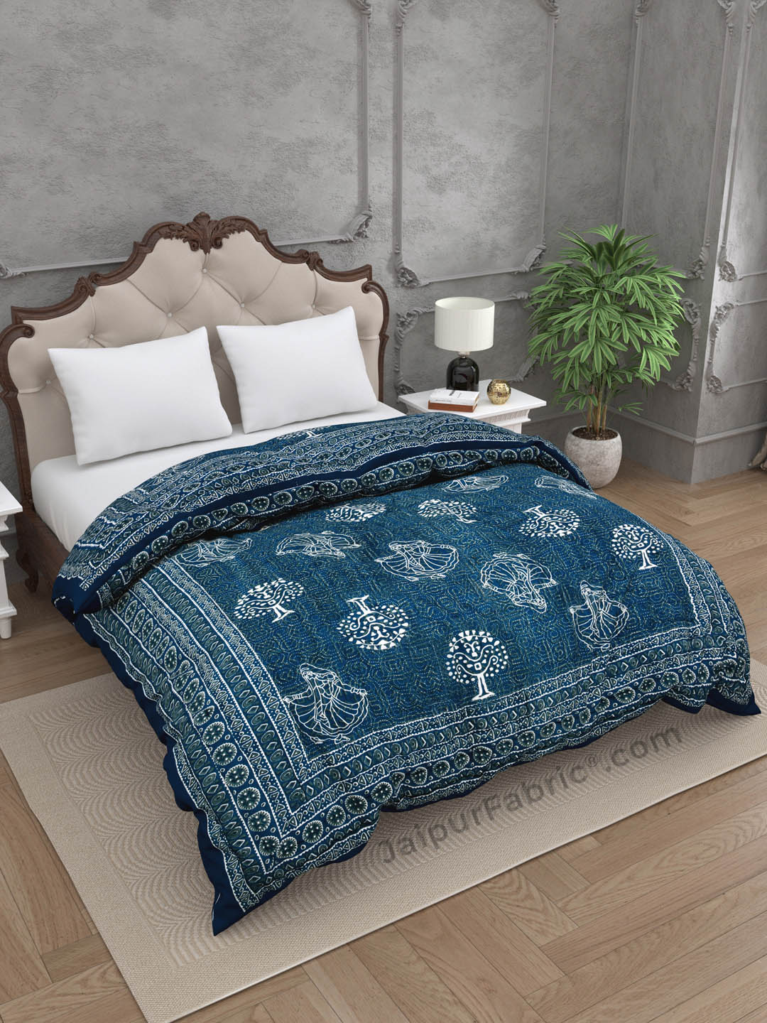 Jaipuri Rajai Daabu Ghoomar 300GSM Fine Cotton Blue Double Bed Quilt