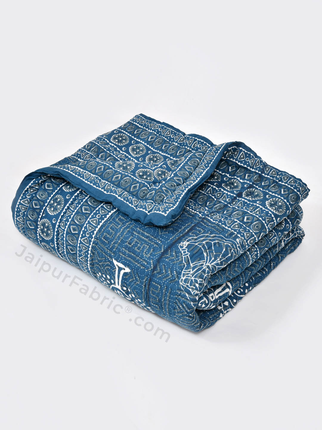 Jaipuri Rajai Daabu Ghoomar 300GSM Fine Cotton Blue Double Bed Quilt