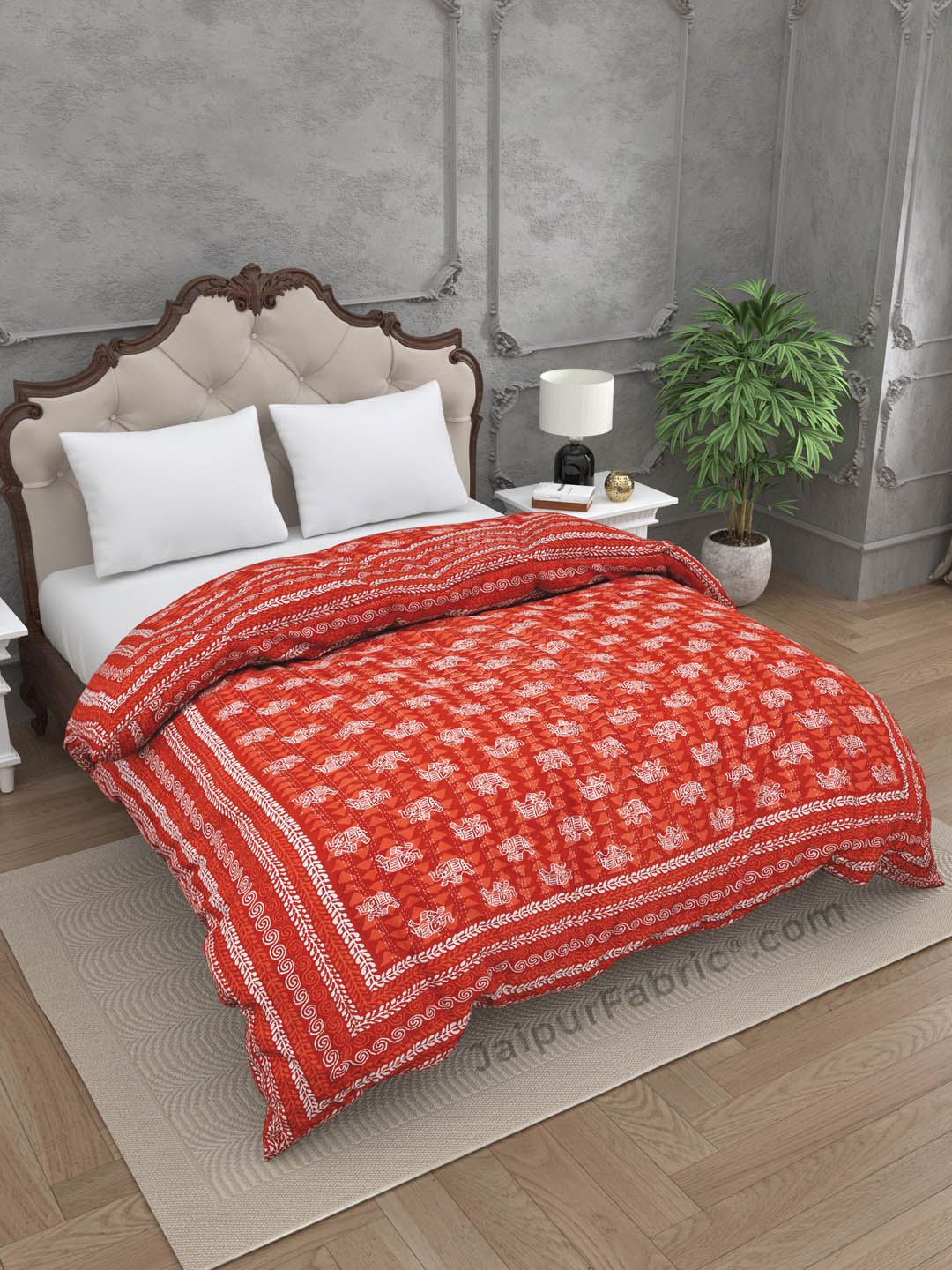 Jaipuri Rajai Daabu Traditional Print 300GSM Fine Cotton Red Double Bed Quilt