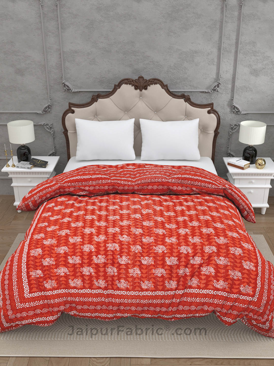 Jaipuri Rajai Daabu Traditional Print 300GSM Fine Cotton Red Double Bed Quilt