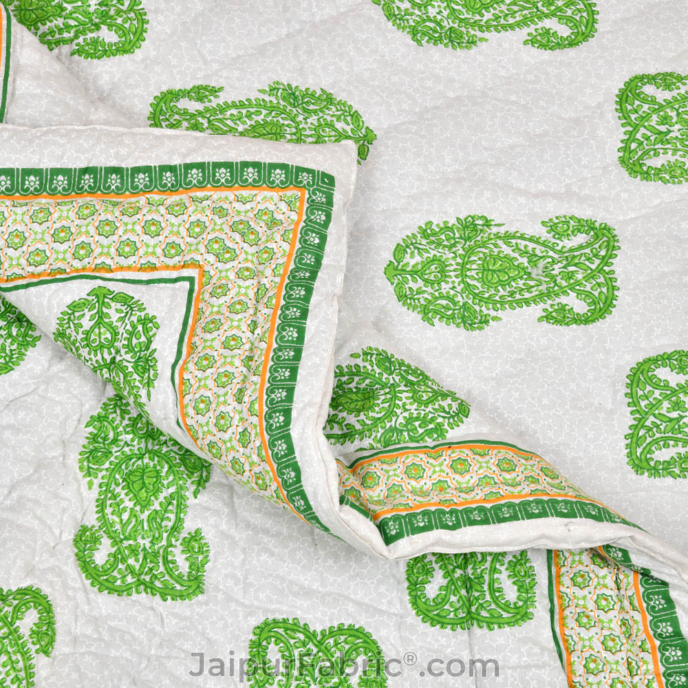 Traditional Green Boota Jaipuri  Double Bed Quilt