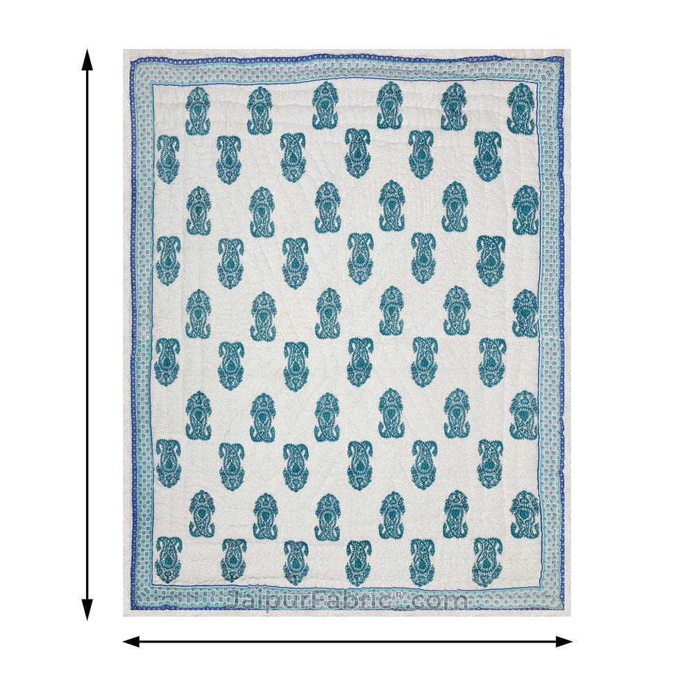 Traditional Sea Green Boota Jaipuri  Double Bed Quilt