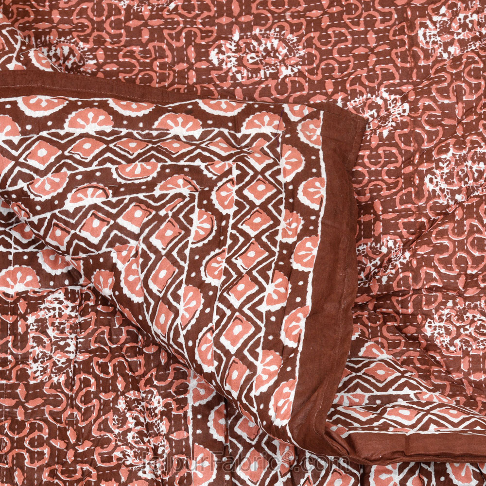 Jaipuri Rajai Daabu Traditional Print 300GSM Fine Cotton Brick Red Double Bed Quilt