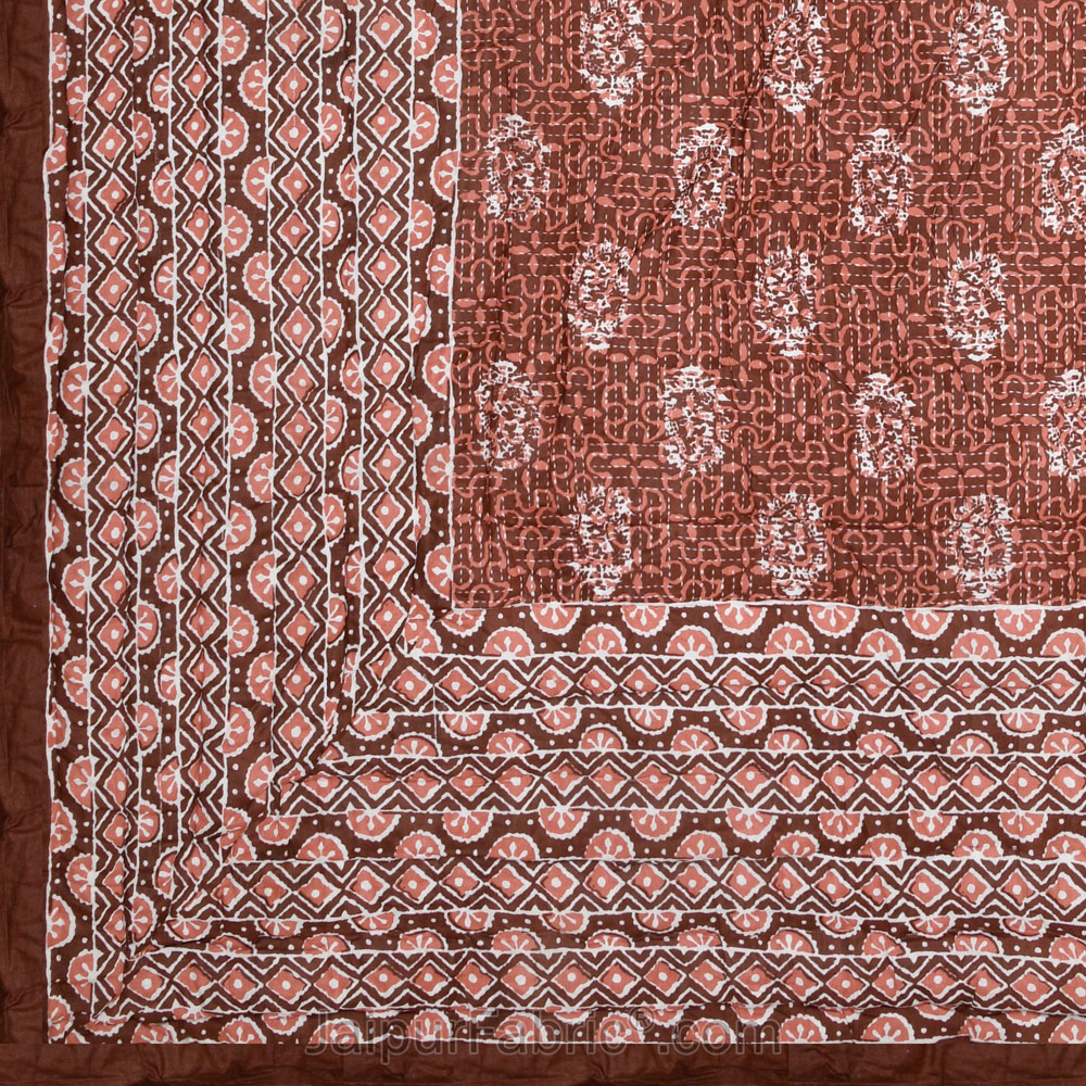 Jaipuri Rajai Daabu Traditional Print 300GSM Fine Cotton Brick Red Double Bed Quilt