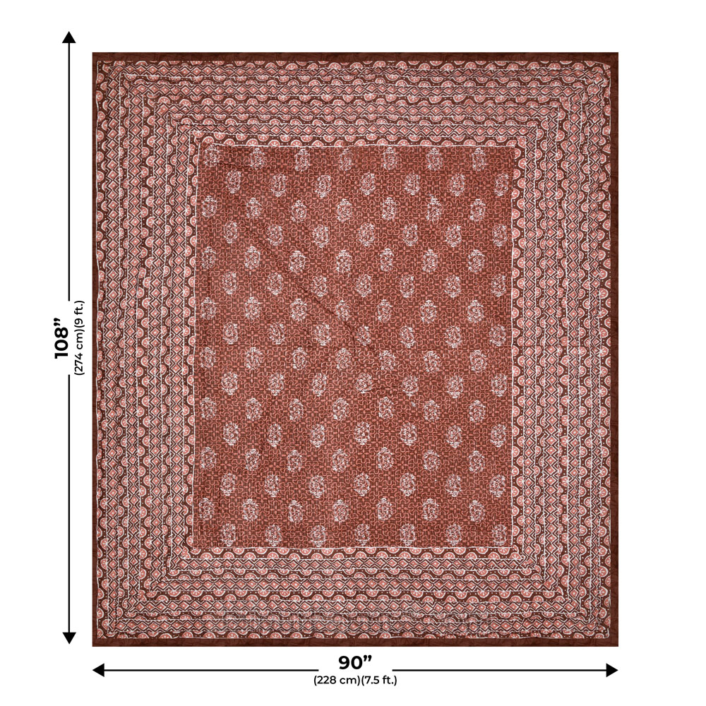 Jaipuri Rajai Daabu Traditional Print 300GSM Fine Cotton Brick Red Double Bed Quilt