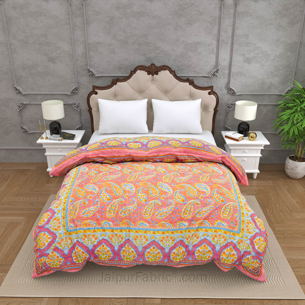 JaipurFabric® Paisley MultiColor Premium Cotton Double Bed Quilt