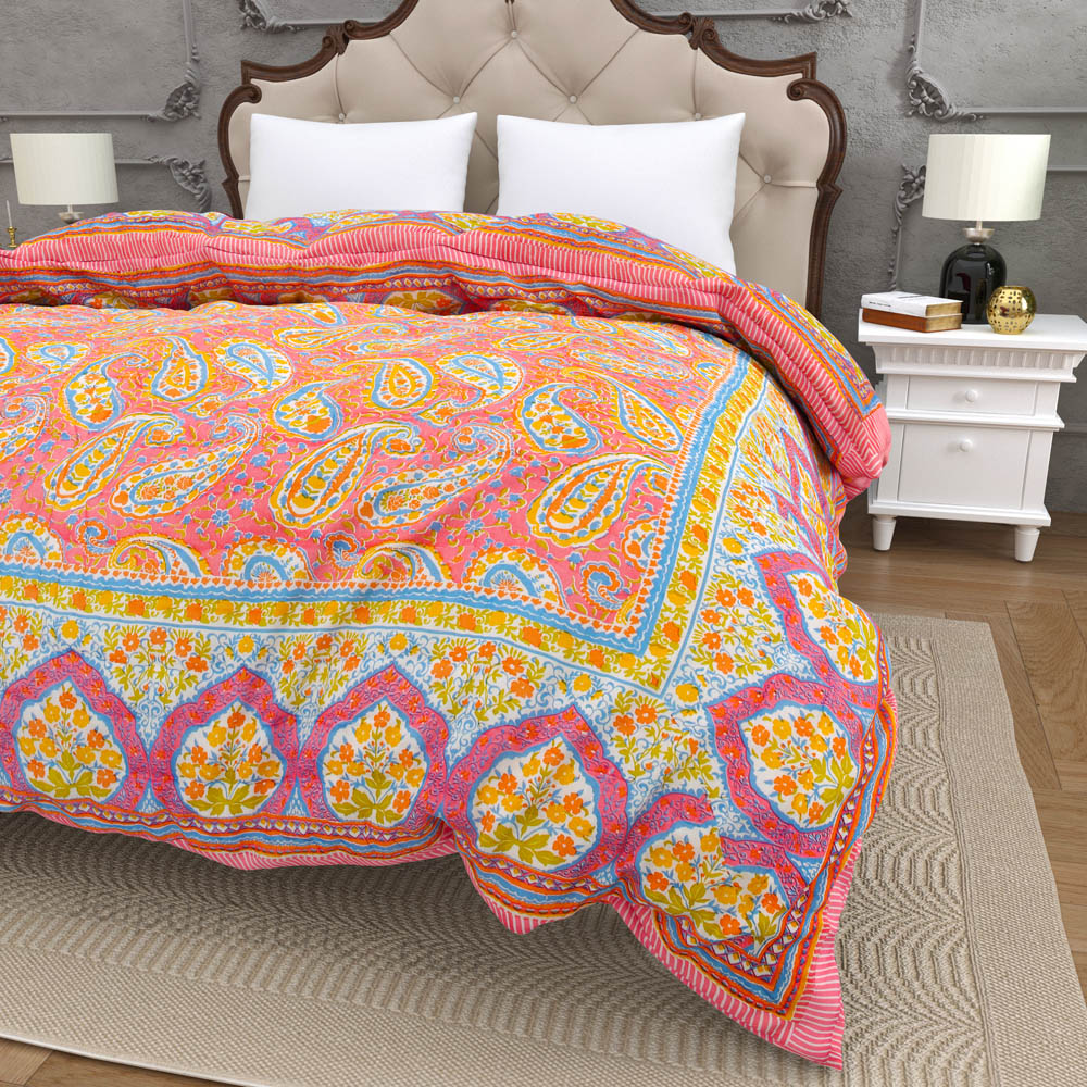 JaipurFabric® Paisley MultiColor Premium Cotton Double Bed Quilt