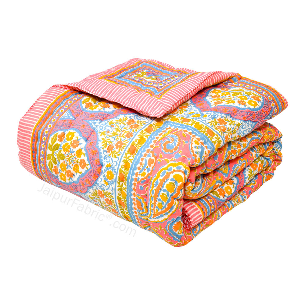 JaipurFabric® Paisley MultiColor Premium Cotton Double Bed Quilt