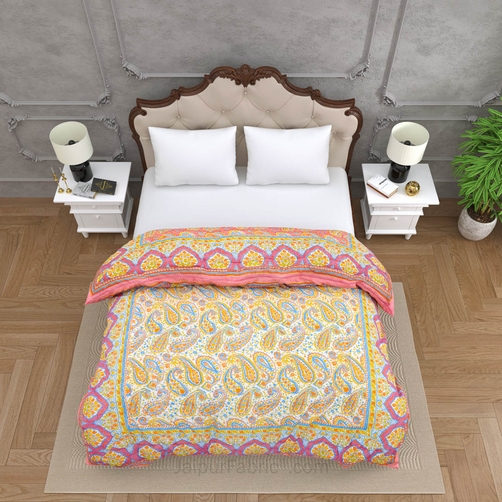 JaipurFabric® Paisley MultiColor Premium Cotton Double Bed Quilt