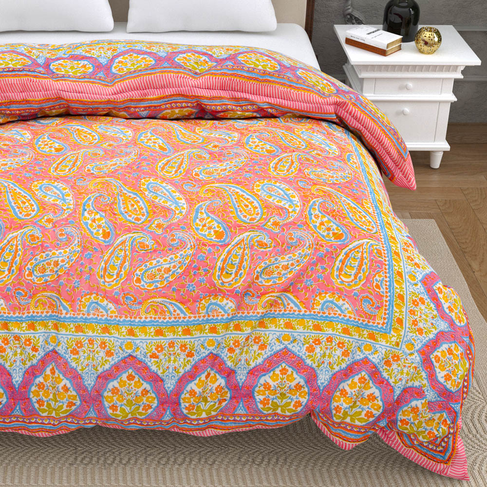 JaipurFabric® Paisley MultiColor Premium Cotton Double Bed Quilt