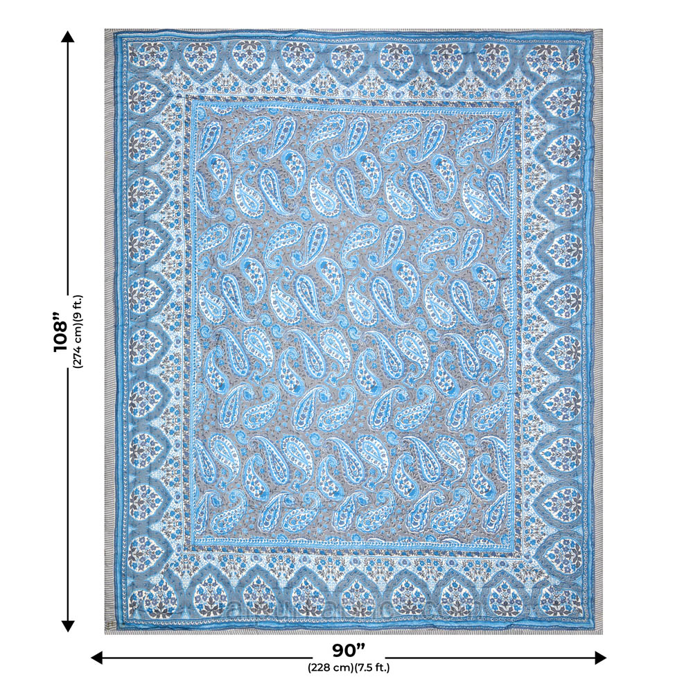 JaipurFabric® Paisley Blue Premium Cotton Double Bed Quilt