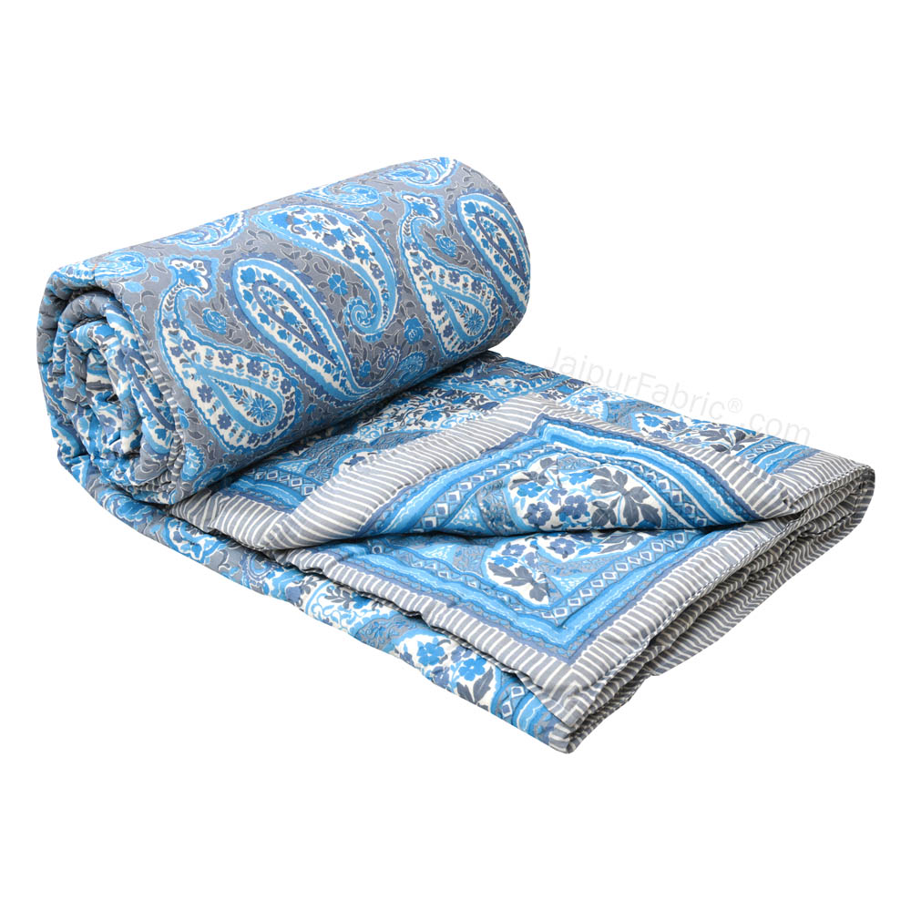 JaipurFabric® Paisley Blue Premium Cotton Double Bed Quilt