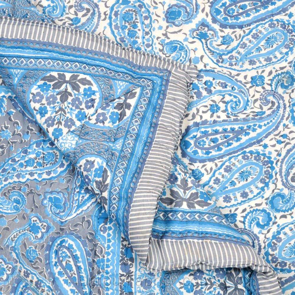 JaipurFabric® Paisley Blue Premium Cotton Double Bed Quilt