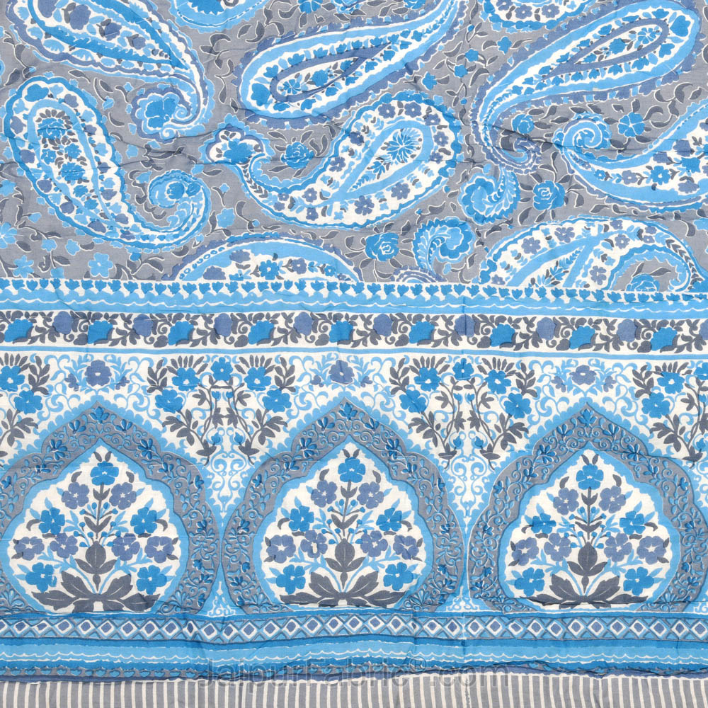 JaipurFabric® Paisley Blue Premium Cotton Double Bed Quilt