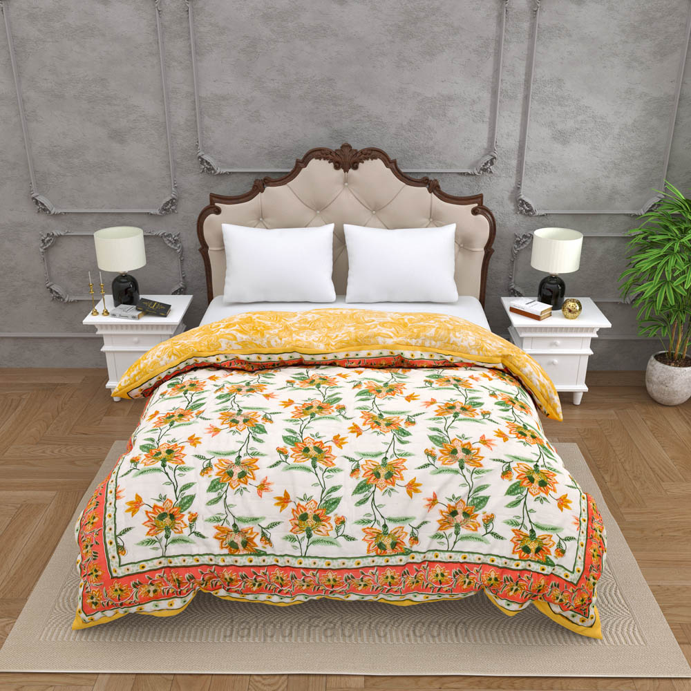 JaipurFabric® Blooming Dale Amber Premium Cotton Double Bed Quilt