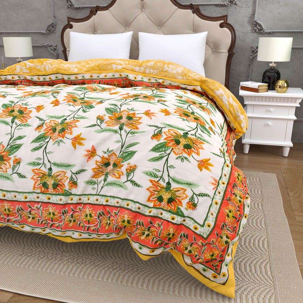 JaipurFabric® Blooming Dale Amber Premium Cotton Double Bed Quilt