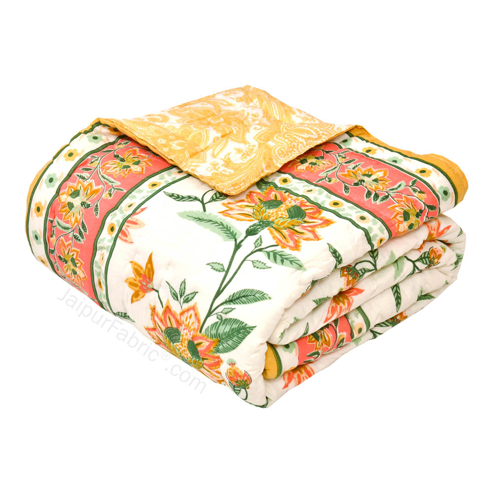 JaipurFabric® Blooming Dale Amber Premium Cotton Double Bed Quilt