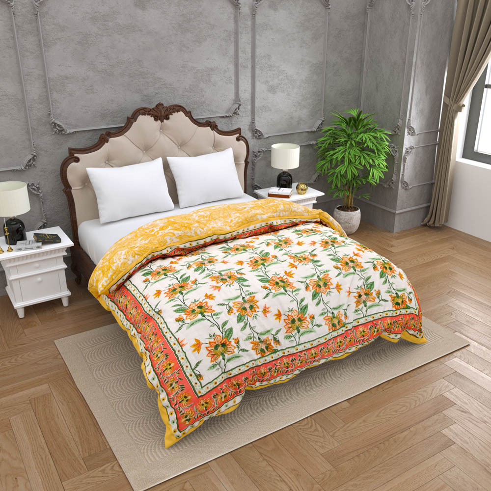 JaipurFabric® Blooming Dale Amber Premium Cotton Double Bed Quilt