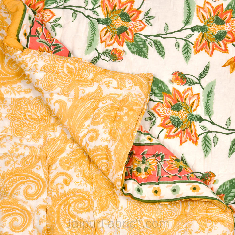 JaipurFabric® Blooming Dale Amber Premium Cotton Double Bed Quilt