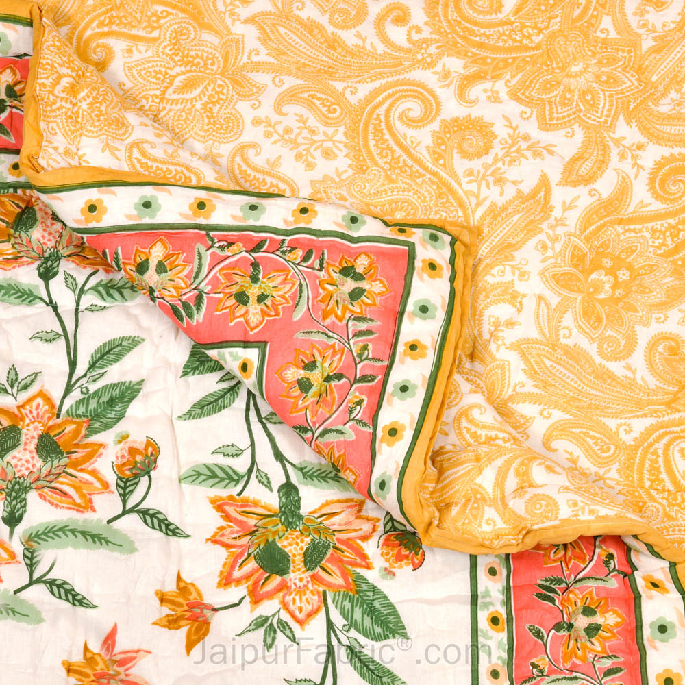 JaipurFabric® Blooming Dale Amber Premium Cotton Double Bed Quilt