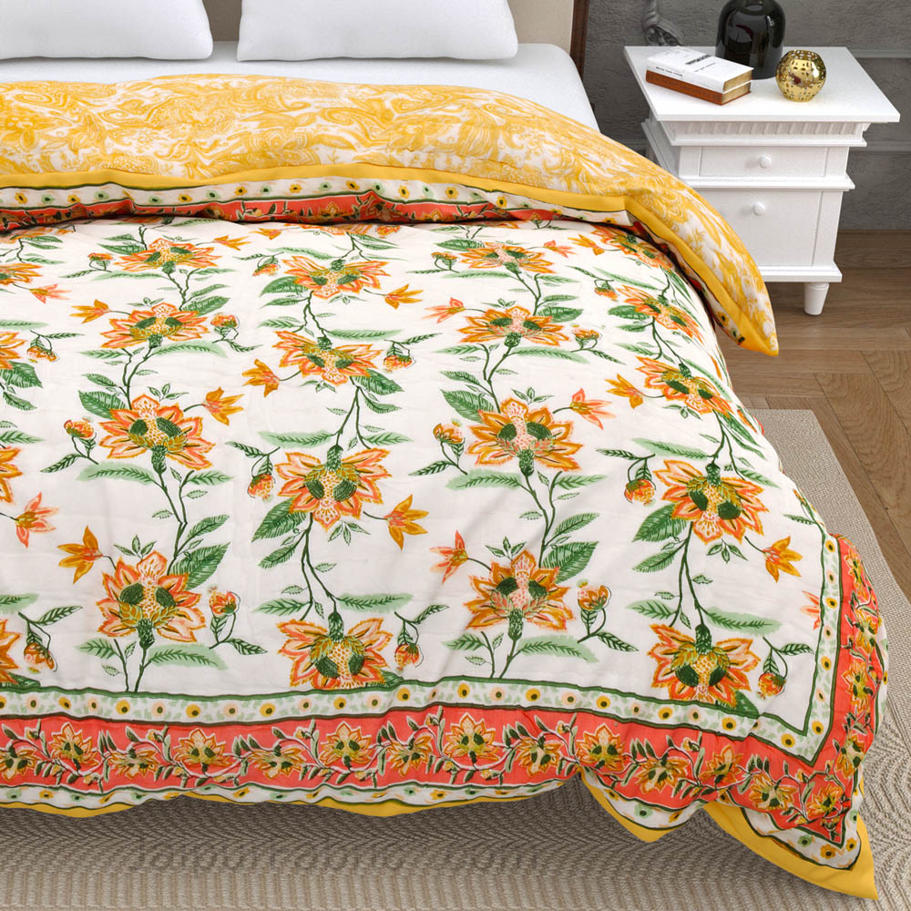 JaipurFabric® Blooming Dale Amber Premium Cotton Double Bed Quilt