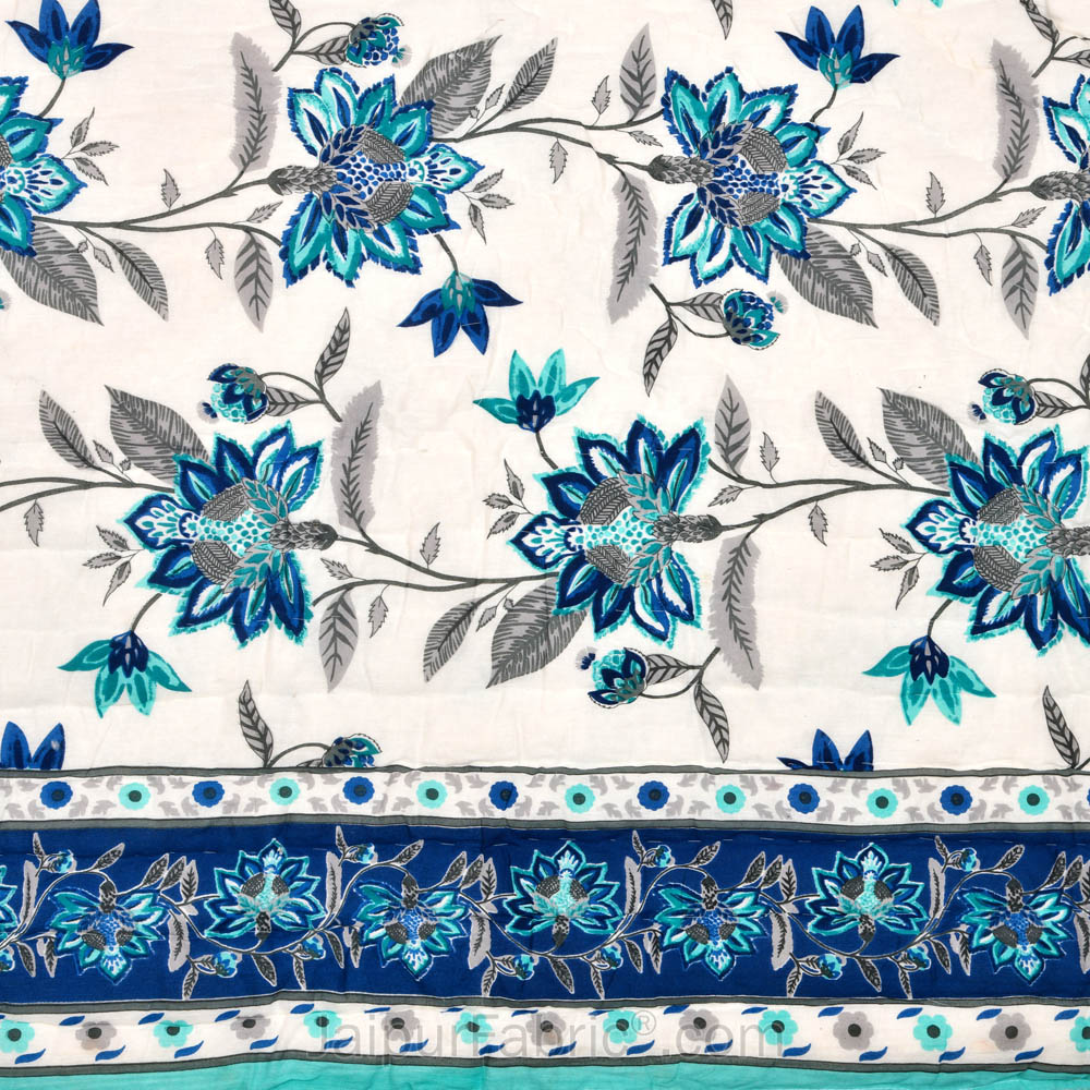 JaipurFabric® Blooming Dale Blue Premium Cotton Double Bed Quilt