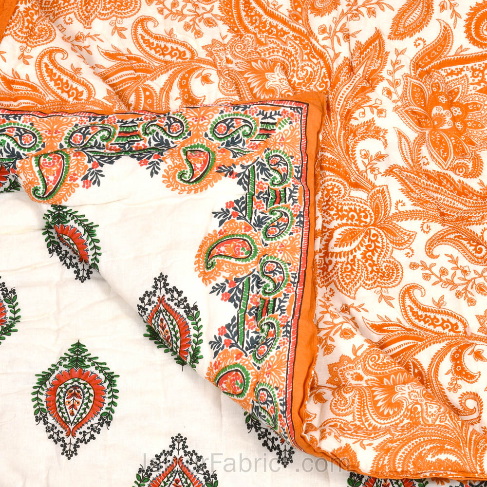 JaipurFabric® Booti Block Print Peachy Premium Cotton Double Bed Quilt