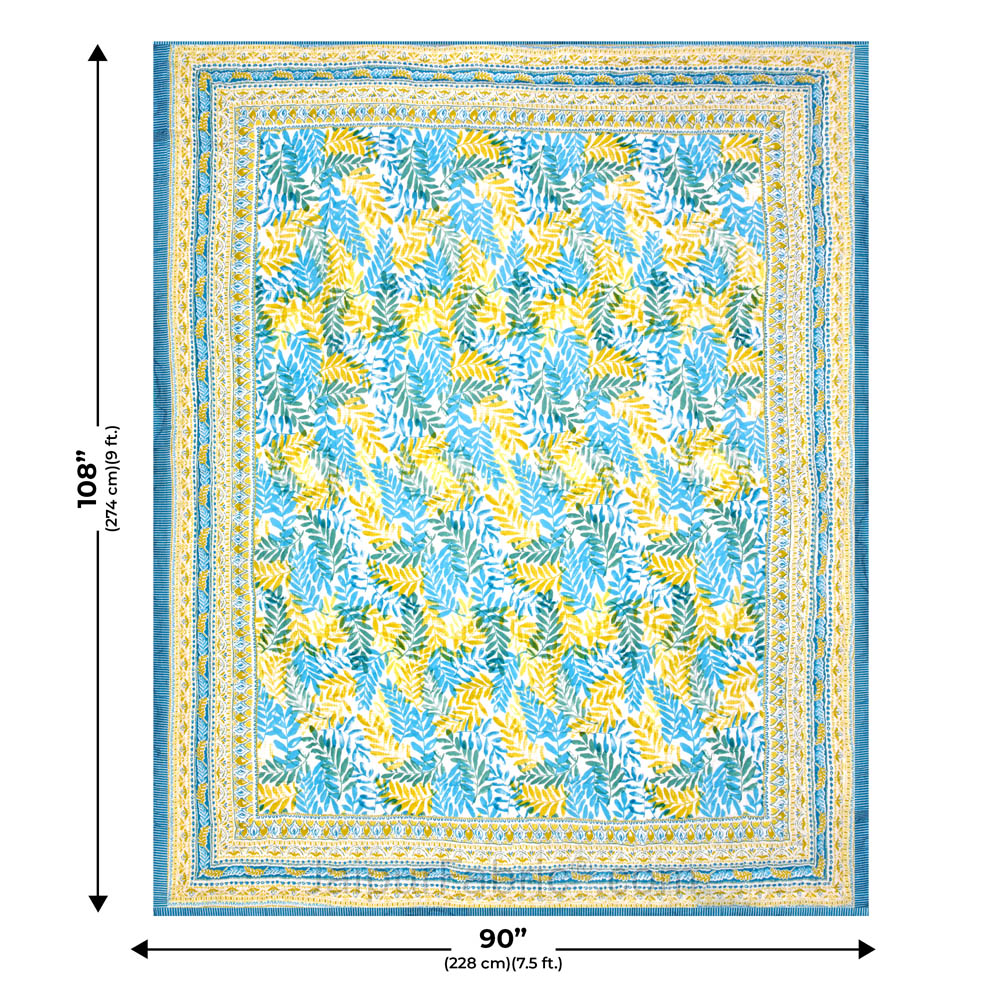 JaipurFabric® Timber Blue Yellow Premium Cotton Double Bed Quilt