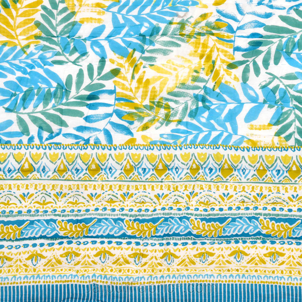 JaipurFabric® Timber Blue Yellow Premium Cotton Double Bed Quilt