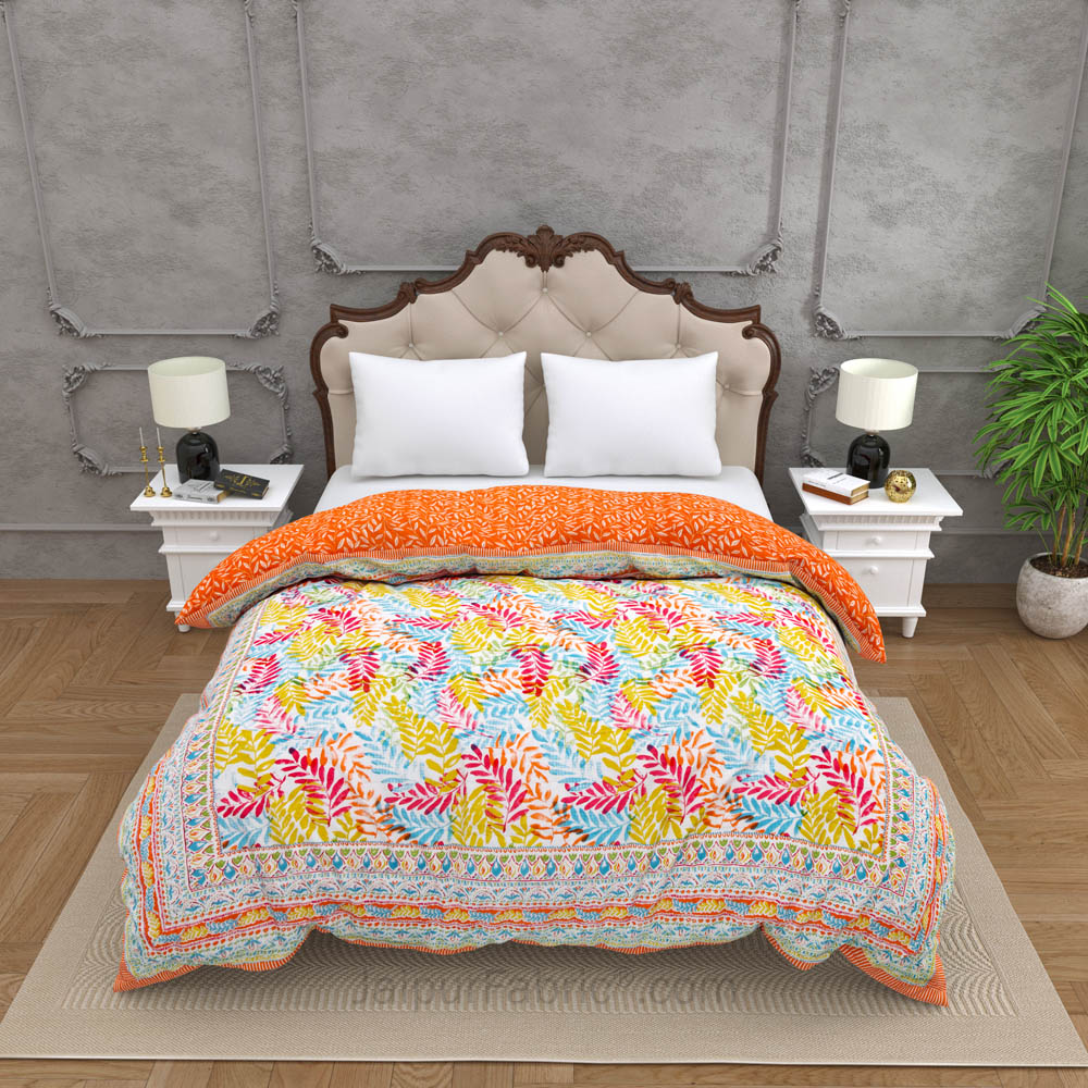 JaipurFabric® Timber Pink Orange Premium Cotton Double Bed Quilt