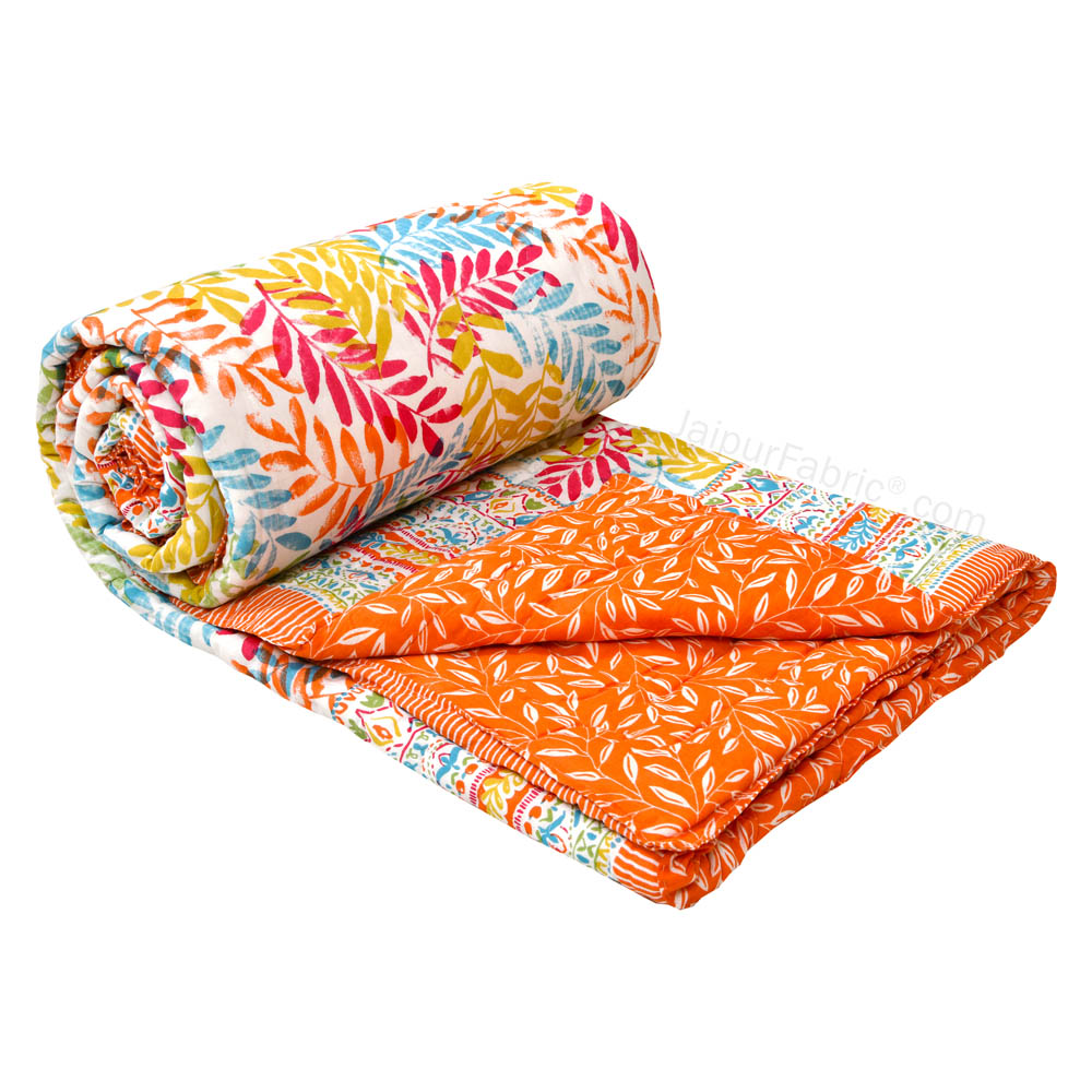 JaipurFabric® Timber Pink Orange Premium Cotton Double Bed Quilt