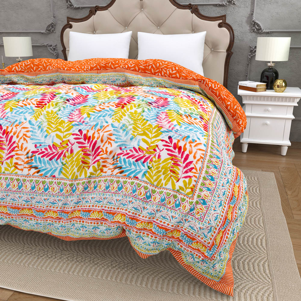 JaipurFabric® Timber Pink Orange Premium Cotton Double Bed Quilt