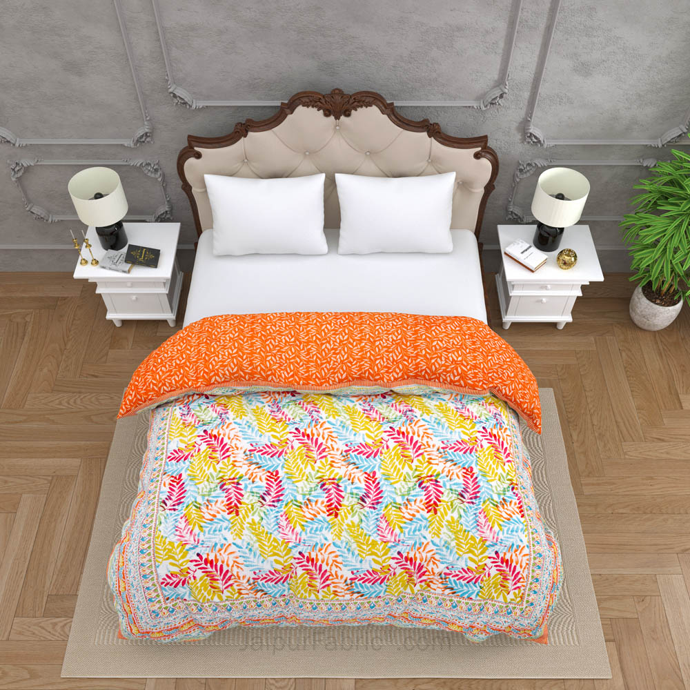 JaipurFabric® Timber Pink Orange Premium Cotton Double Bed Quilt