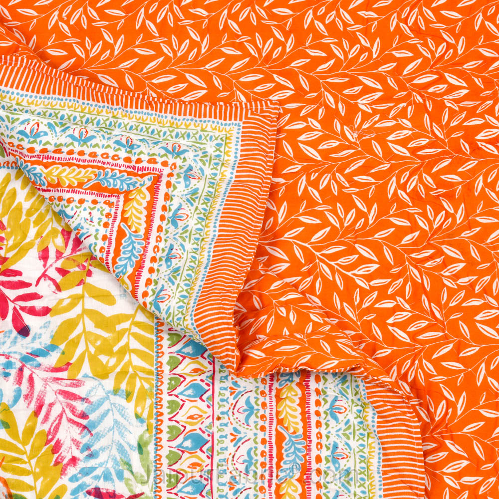 JaipurFabric® Timber Pink Orange Premium Cotton Double Bed Quilt