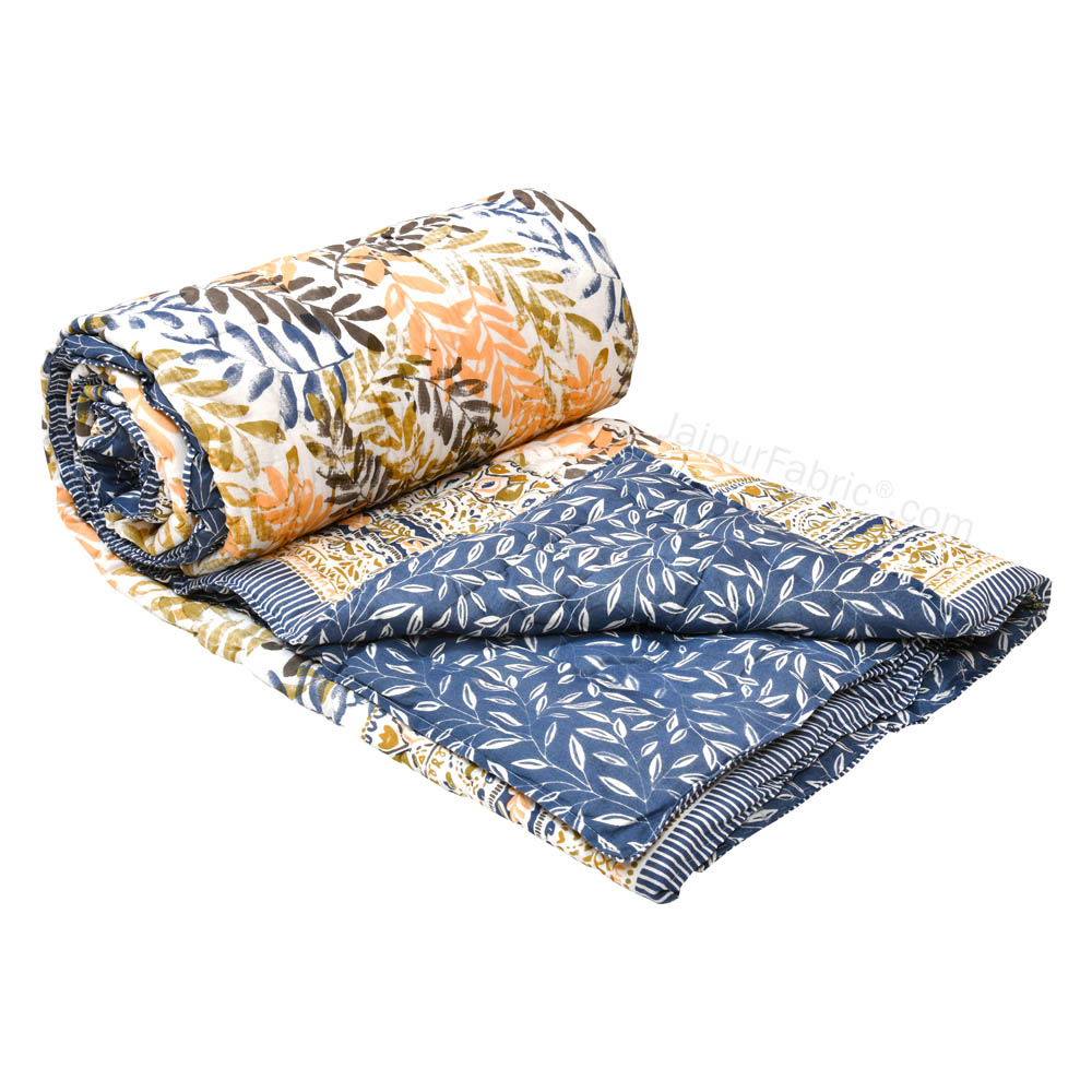 JaipurFabric® Timber Grey Mustard Premium Cotton Double Bed Quilt