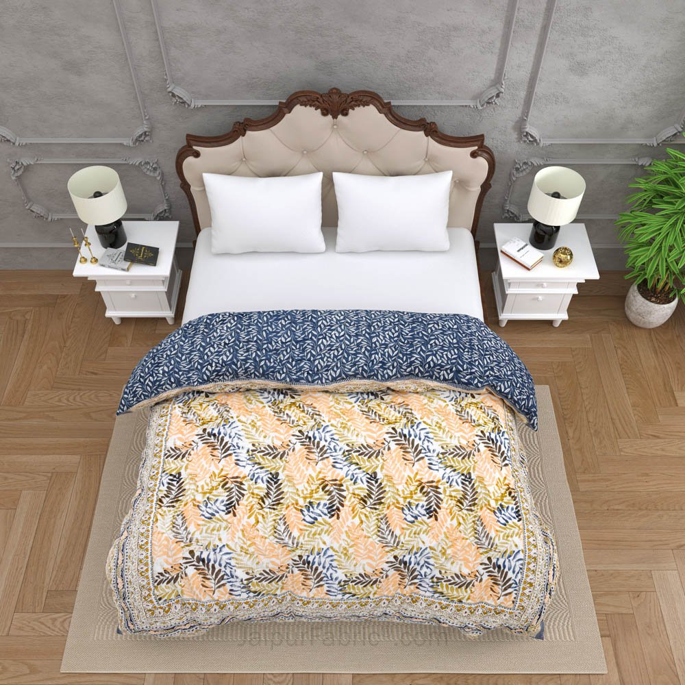 JaipurFabric® Timber Grey Mustard Premium Cotton Double Bed Quilt