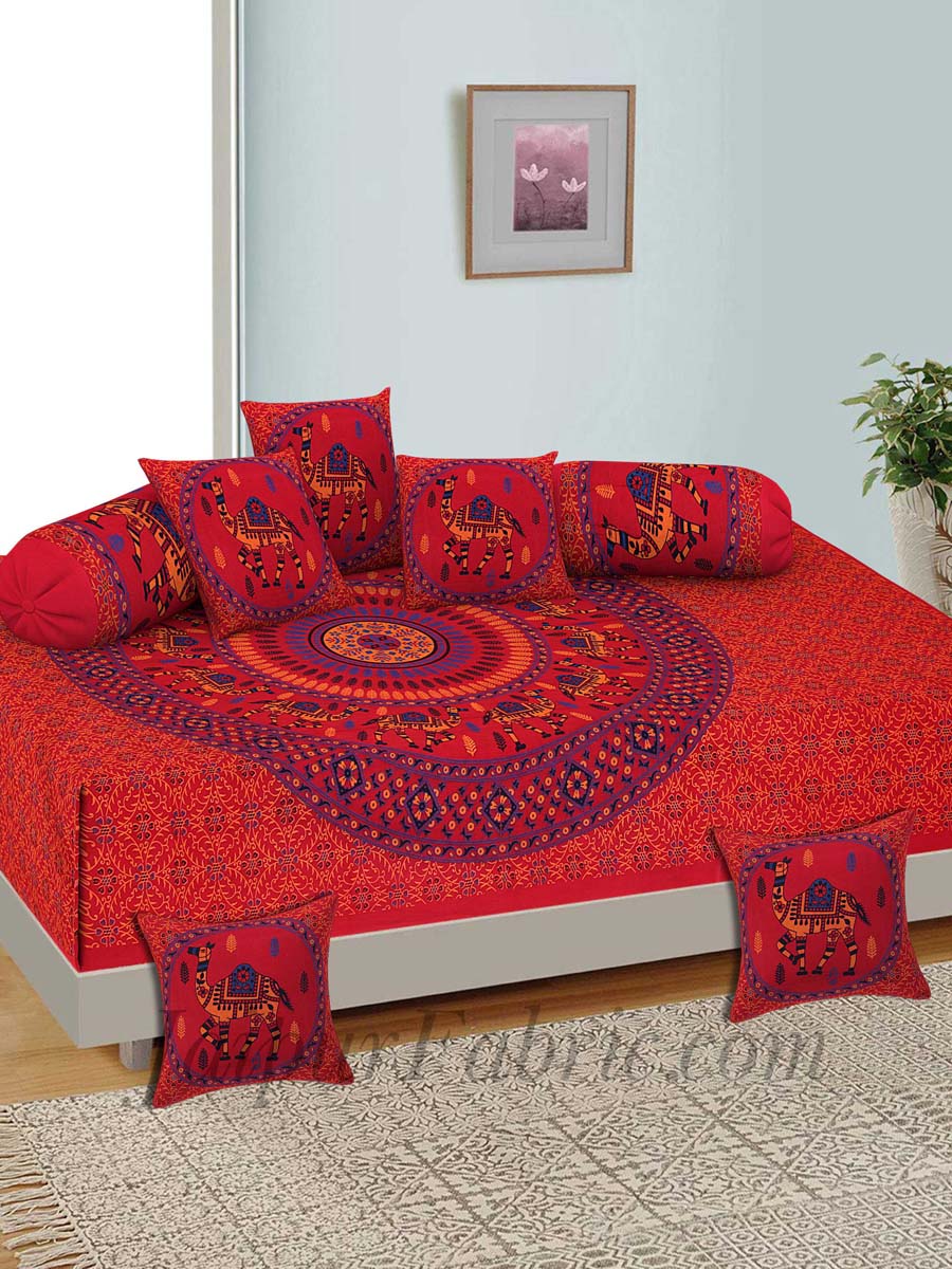 Red Camel Print Pure Cotton Bohemian Mandala Diwan Set