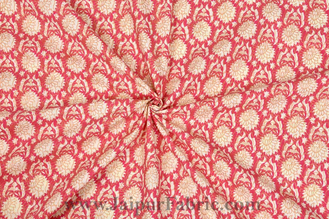 Pink Base Cream Flower With Golden Print  Diwan Set