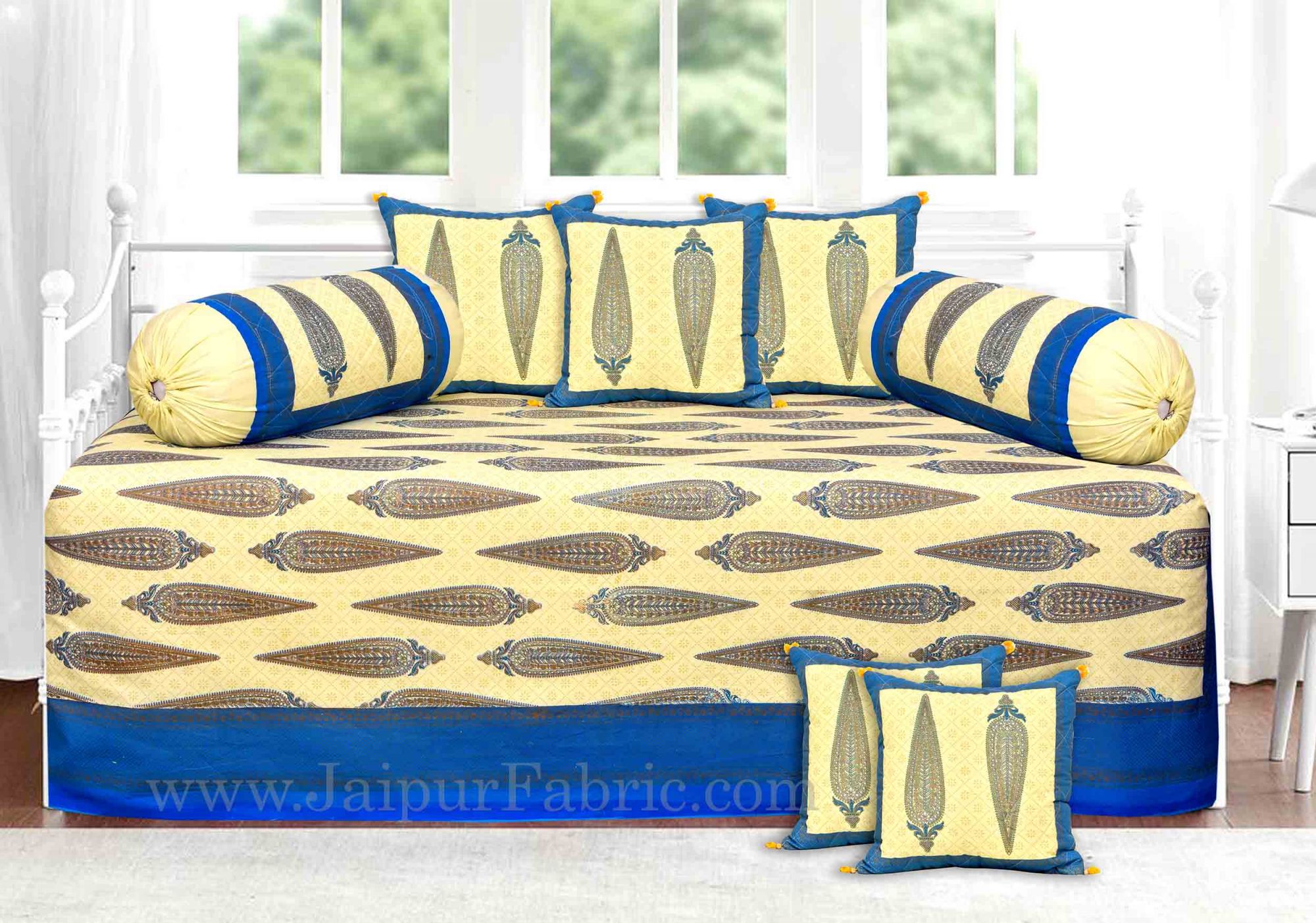 Blue Border Paisley Gold Print Diwan Set