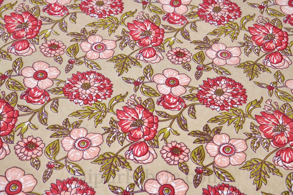 Floral Bouquette Red Boota Border Pure Cotton Double BedSheet