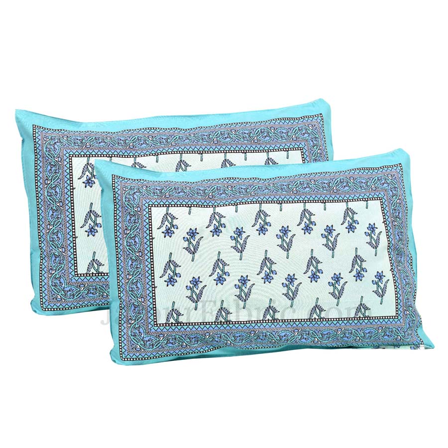 Blue Cotton Buds Blue Creeper Border Pure Cotton Double BedSheet