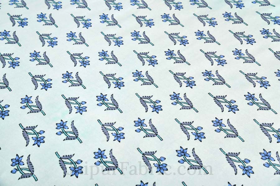 Blue Cotton Buds Blue Creeper Border Pure Cotton Double BedSheet