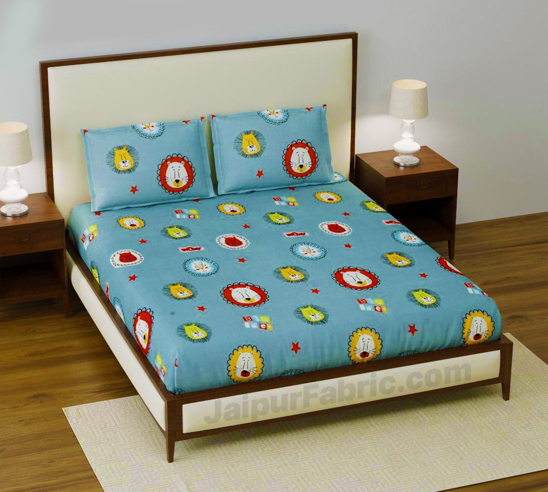 Lion King Kids Fitted BedSheet Supersoft Double Bed Size with 2 Pillow Covers