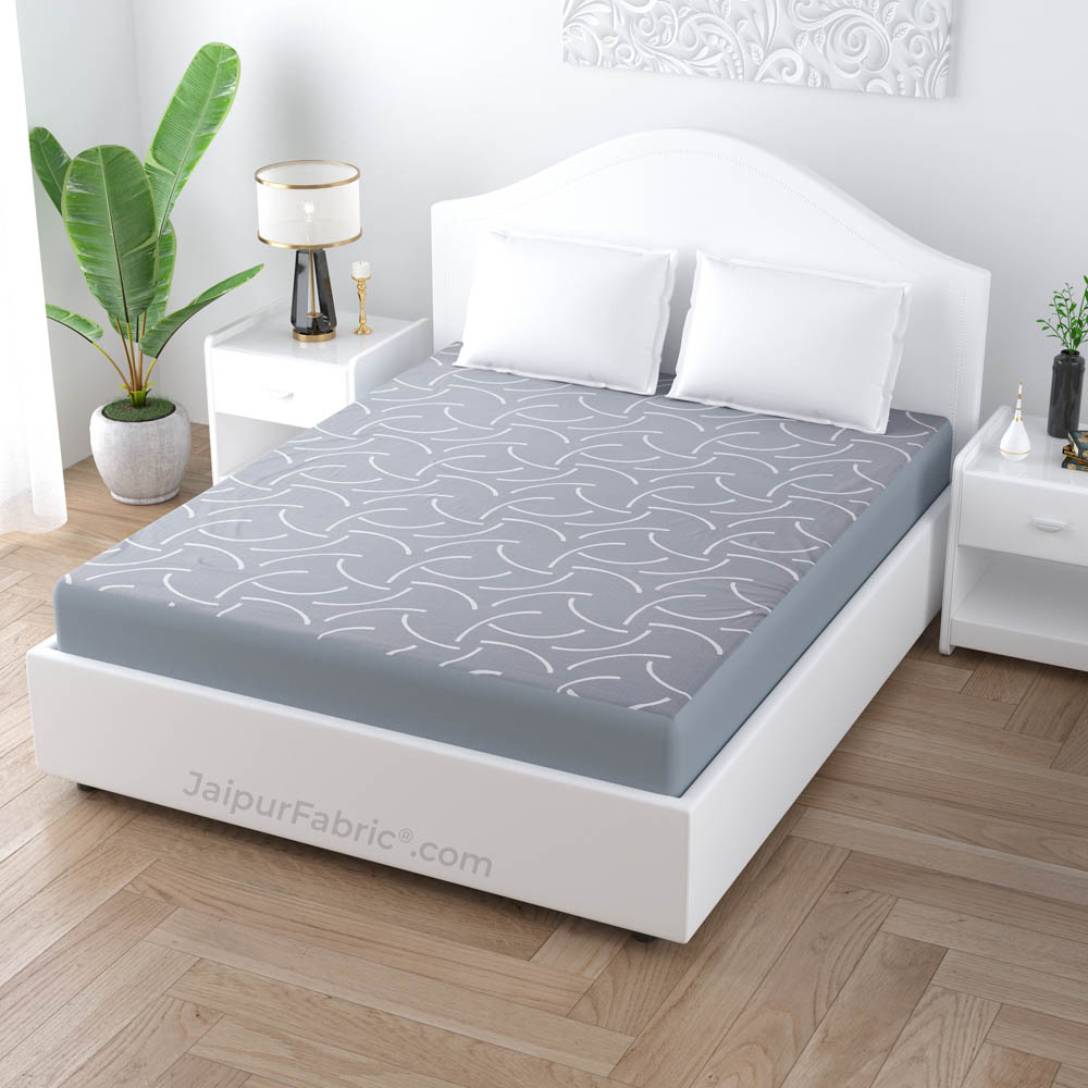 Grey Printed Water Proof Fitted Mattress Protector