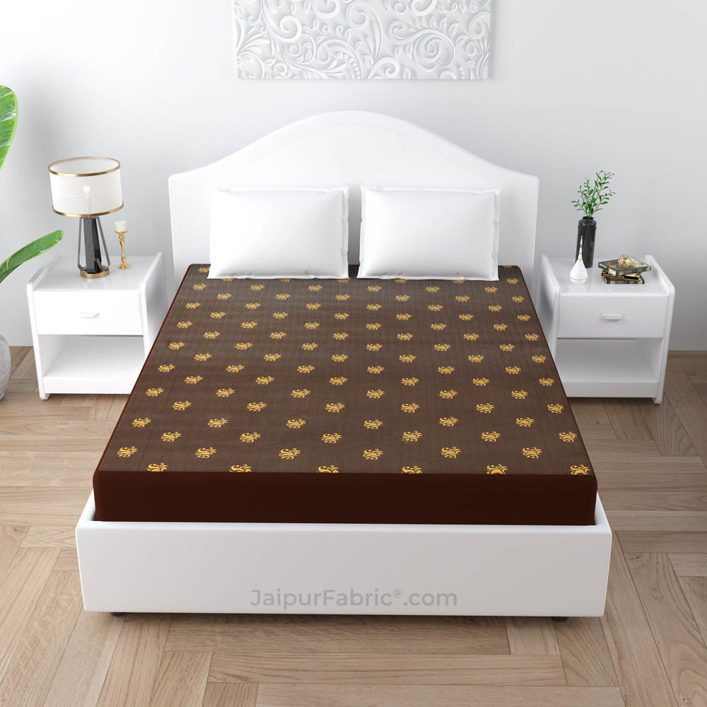 Brown Printed Water Proof Fitted Mattress Protector