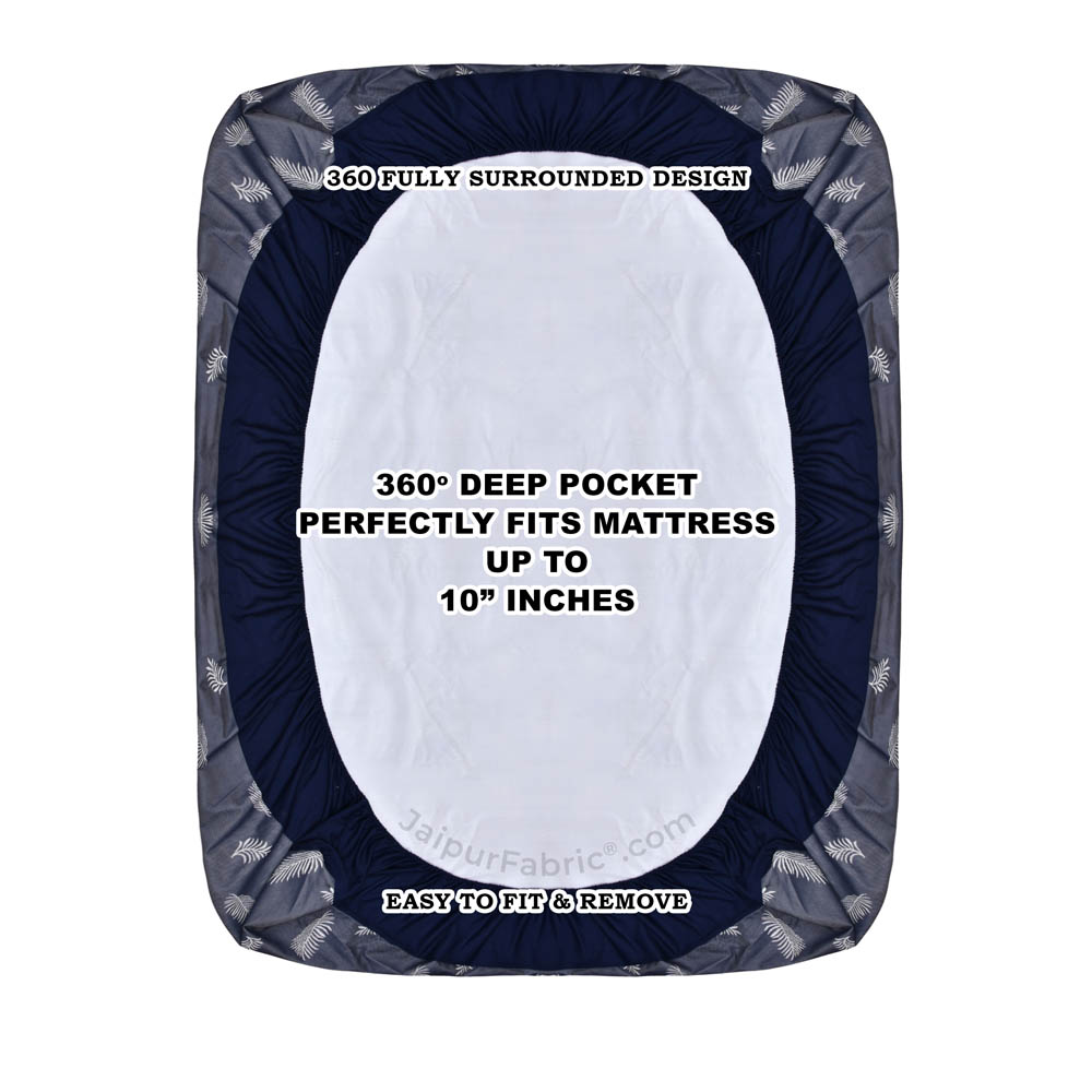 Blue Printed Water Proof Fitted Mattress Protector