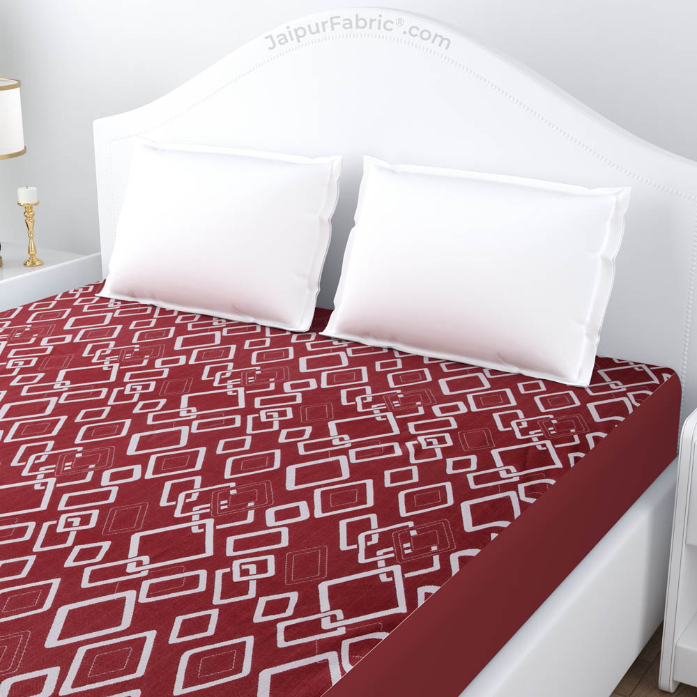 Maroon Printed Water Proof Fitted Mattress Protector