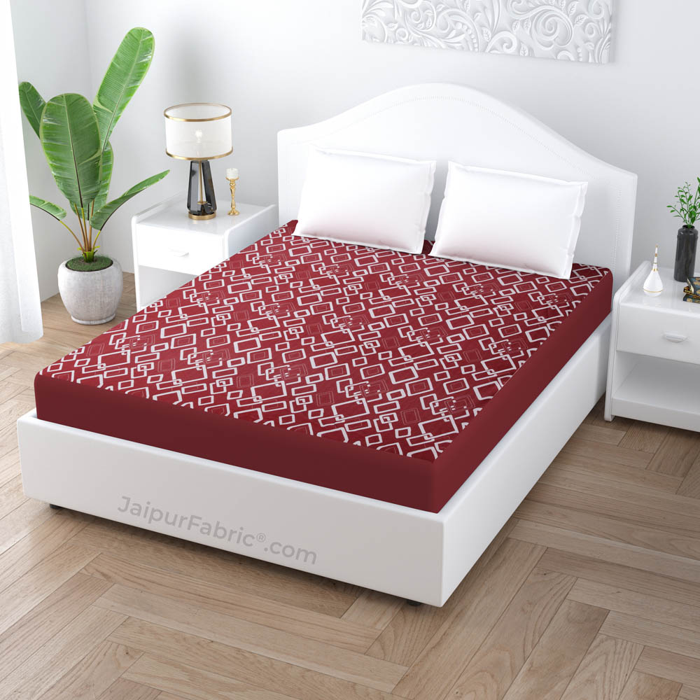 Maroon Printed Water Proof Fitted Mattress Protector